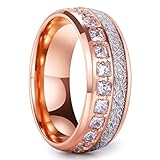 King Will Meteor Men's 8mm Titanium Rose Gold/Silver/Blue Domed Imitated Meteorite Wedding Band Cubic Zirconia