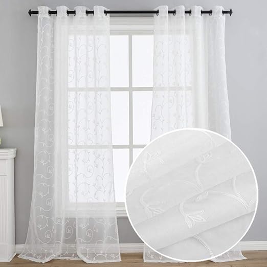 Amazon Com Kotile Floral Swirl Embroidered Semi Sheer Curtains