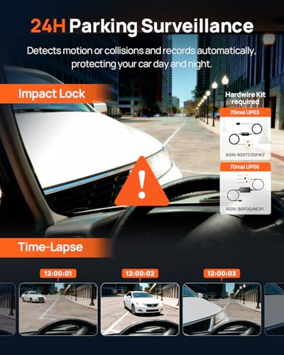 70mai 4K Dash Cam Front and Interior, 4K HDR Dash Camera with F1.55 Aperture, UHD Dashcam, Wi-Fi 6, 24H Parking Surveillance, GPS, Loop Recording, 64GB Card Included, for Cars/Taxi/Uber/Lyft