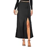 Women's Satin Maxi Skirt Silk High Waisted Side Slit Hidden Elastic Waistband Leopard Print Casual Long Skirts for Women