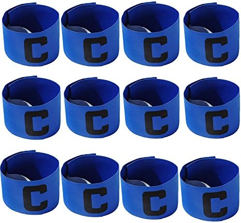 Bhivorga Adjustable Football Soccer Elastic Player Bands Captain Armband for Adult and Child Pack of 12 (Blue)