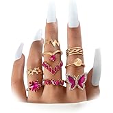 GIGB PBDK Vintage Knuckle Rings Set for Women Chunky Gold Crystal Stackable Joint Finger Rings Fashion Boho Butterfly Rings Pack Jewelry Gifts