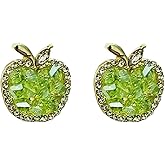 CZ Apple Stud Earrings for Women Gold-Toned Crystal Small Fruit Studs Earring Cartilage Tragus Post Chic Christmas Fall Holiday Jewelry