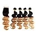 Kapelli Hair Ombre Brazilian Human Hair Bundles with Closure (T1B/27,20 22 24 26+20) 10A Brazilian Human Hair 3 Bundles with Closure Brazilian Body Wave with Closure 2 Tone Black to Blonde Human Hair
