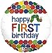 Happy 1st Birthday Balloon The Very Hungry Caterpillar by Eric Carle 18 Round Foil for Helium Inflation Party Decoration in Green Blue Orange Red Yellow Polka Dots and Multi Color Bug Words on White