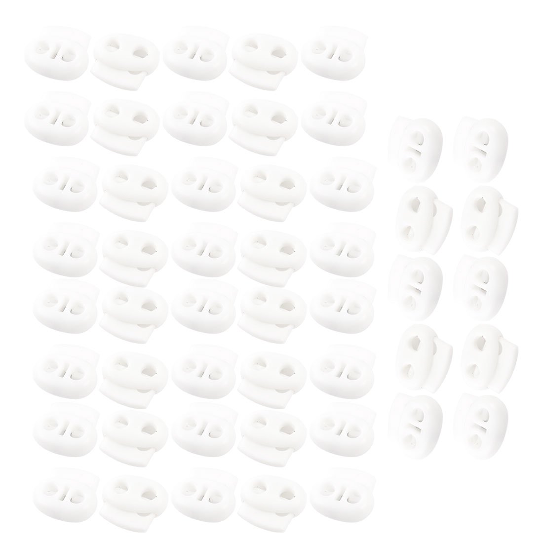 sourcing map Plastic Spring Loaded Drawstring Cord Lock Toggles 50pcs White