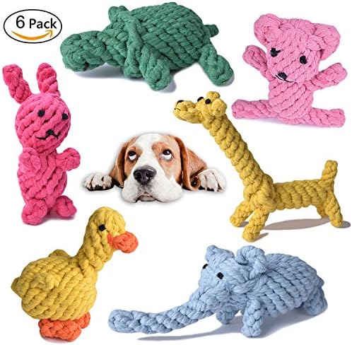 TOYSBOOM Dog Rope Toys Cute Animals Design, Cotton Puppy Toys for Small Dogs. Rope Dog Toy Set Pack of 6