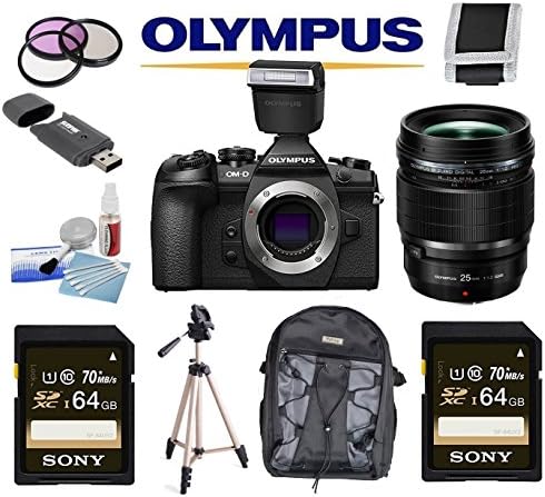 Olympus OM-D E-M1 Mark II + 25mm f1.2 Pro Lens + (2x) Sony 64GB Cards + Case + Filters + Deluxe Accessory Bundle