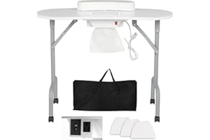 AGESISI Portable Manicure Table Foldable Nail Desk with Charging Station & Dust Collector Professional Nail Tech Table for Technician Spa Salon Workstation, Wrist Pad 4 Lockable Wheels, 36-inch, White