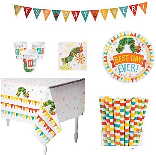 Hungry Caterpillar Party Supplies Bundle - Plates, Cups, 24 Straws,
