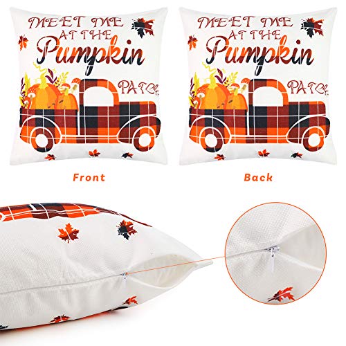 Johouse Thanksgiving Pillow Covers, 4PCS Fall Throw Pillow Covers Pumpkin Buffalo Plaid Throw Pillow Case Autumn Pillow Covers for Autumn Farm Decoration, 18×18inch