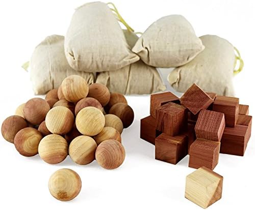Aszaro Cedar Balls, Cedar Cubes & Cedar Sachets 40 pc Combo Pack | 20 Natural Cedar Wood Balls, 20 Blocks & 5 Bonus Sachets | Ward Off Moths, Mildew And Mustiness For Easy Garment Care