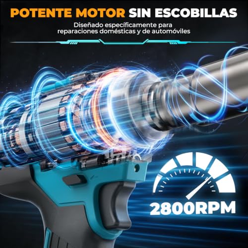 Taladro Inalámbrico y Pistola de Impacto, Kit Profesional de Herramientas Eléctricas 2 en 1, 750 N.M, Ajuste de Par de 25+3, Motor Sin Escobillas, para ReparacióN de AutomóViles y Muebles, Perforación