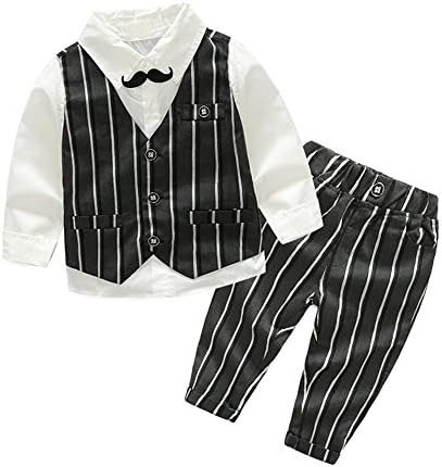 2-6T Toddler Baby Boys Gentleman 3Pcs Bowtie Shirt + Vest + Striped Pants Formal Clothing Suit Set (110/4T)