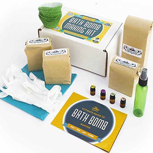 Bath Bomb Making Kit with 100% Pure Therapeutic Grade Essential Oils, (Makes 12 DIY Lush Cupcake Mold Bath Bombs), Gift Box Included.