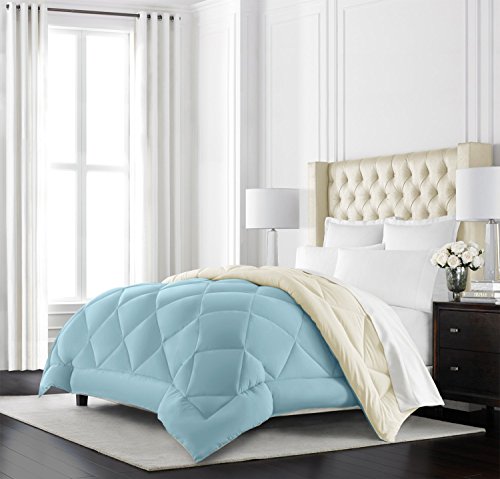 Beckham Hotel Collection Goose Down Alternative Reversible Comforter - All Season - Premium Quality Luxury Hypoallergenic Comforter - Full/Queen - Sky Blue/Ivory