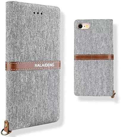 iPhone 7 Wallet Case with Strap, Luxury PU Leather Linen Double Colors Flip Shockproof TPU Back Wallet Pocket Card Slots Kickstand Slim Cover Shell for Apple iPhone 7 (Gray)