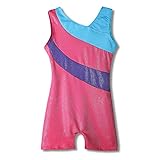 Leotards for Girls Gymnastics Kids Children Biketard Sparkles Ribbon Stripe Hot Pink