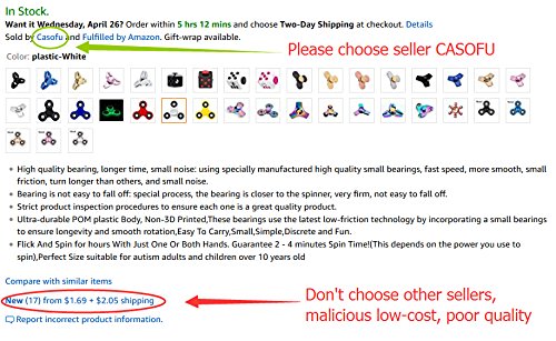 CASOFU Tri-Spinner Fidget Spinner Toy Stress Reducer Ceramic Bearing - Perfect For ADD, ADHD, Anxiety, and Autism Adult Children ,Black - D