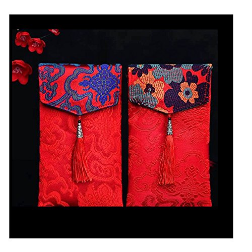 Lilith li 2PC Chinese Element Festive Silk Red Envelopes Premium Gift Envelope Designs Money Holder for Christmas Easter Birthday Wedding Invitation Envelopes (type-2)