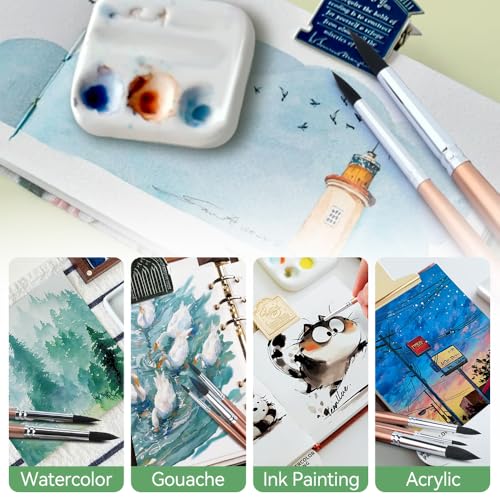TRANSON 8pcs Round Watercolor Paint Brush Set Goat Hair for Watercolors,Acrylics,Inks,Gouache,Oil and Tempera