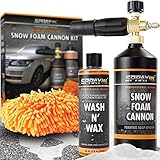 Foam Cannon Nozzle Snow Soap Blaster Attachment Kit w/Microfiber Mitt & Wash n' Wax Concentrate - Heavy Duty Power Washer Focus-Flo Gun & Scratch Free Pressure Foamer Accessories