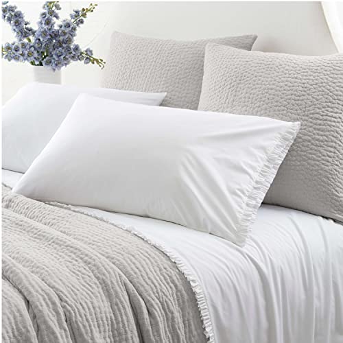Pine Cone Hill Classic Ruffle White Solid Percale Cotton Sheet Set, Twin at Amazon