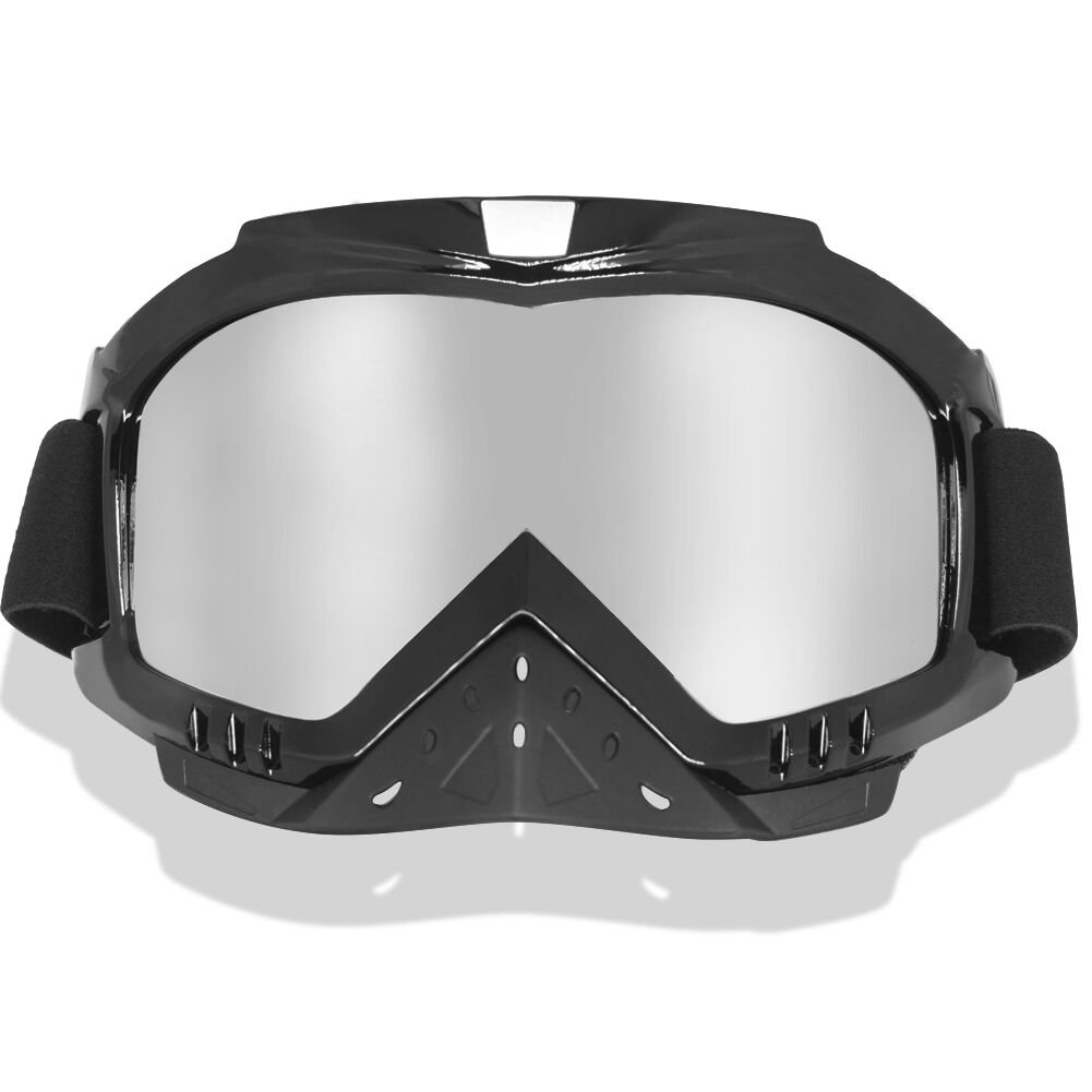 4-FQ Motorcycle Goggles Dirt Bike Goggles Bendable Anti UV Safety Snow Skiing Unisex Goggles Windproof Dustproof Scratch-Resistant Anti-fog Motocross Goggles(Color Sliver)