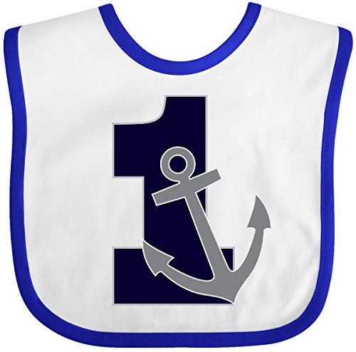 Inktastic - First Birthday Nautical Anchor 1 Year Old Baby Bib White/Royal 311ab