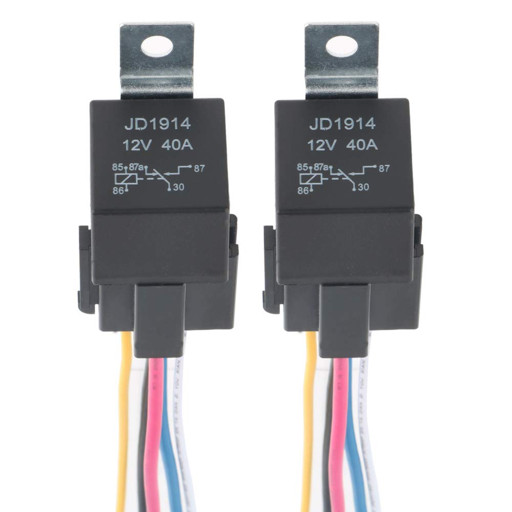 GTIWUNG 2 Pack 12V 40A Car Relay Harness 5 Pin SPDT for Automotive/Truck/Motor, Contactor-Relay Switch Power with Color-labeled Wires