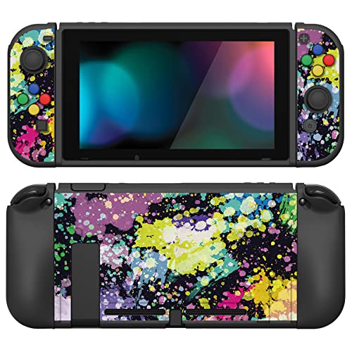 PlayVital ZealProtect Soft Protective Case for Nintendo Switch, Flexible Cover Protector for Switch with Tempered Glass Screen Protector & Thumb Grips & ABXY Direction Button Caps - Watercolour Splash