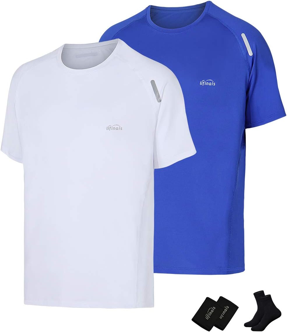 LIFINAIS Men's Athletic T-Shirt Workout Sports Tech Short Sleeve tee Shirts Gym Dri Fit Training Clothes