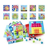 Geekper Button Art Toys for Toddlers, Color Matching Mosaic Pegboard, Early Learning Educational Toys ，Fine Motor Skills Development Set for Boys and Girls