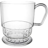 Party Essentials 8-Ounce Hard Plastic Coffee Cup/Tea Mug with Handle, 20-Count, Deluxe Clear