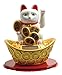 M.V. Trading Japanese Maneki Neko Fortune Cat Lucky Solar Powered Lucky Waving Arm Cat Sitting On Gold Bar, White, 5-Inches