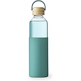 wangsdjy 34oz Glass Water Bottles with Silicone Sleeve, BPA Free Water Bottle Glass with Leak-Proof Lid, Reusable Water Bottle for Hot & Cold, Ideal for Hiking Travel Gym office (Green)