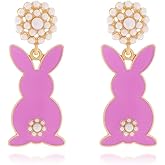 Azusa Sun Colorful Easter Bunny Earrings for Women Enamel Funny Rabbit Easter Egg Beaded Dangle Earrings Cute Cartoon Spring Earring Holiday Jewelry