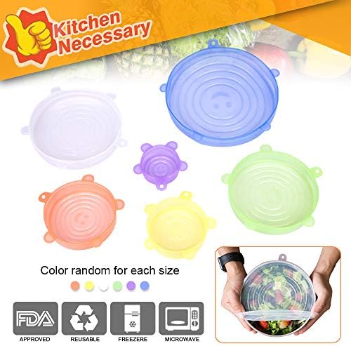 Silicone Stretch Lids,6-Pack of Various Sizes cling wraps.Food Grade Silicone,Can Be Heated,More Safe.Reusable Durable and Expandable Bowl Covers to Keep Food Fresh