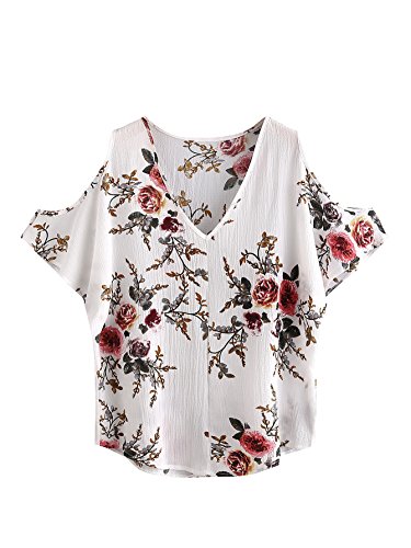 Romwe women s summer casual cold shoulder floral print …