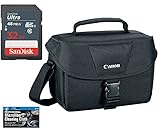 Canon 100ES Well Padded Multi Compartment Compact Digital SLR EOS Rebel Camera Gadget Case + SanDisk 32GB High Speed Memory Card + Cloth for 77D, T6s, T7i, T6i, T5i, SL1, T7, T6, T5, 70D, 80D & 6D