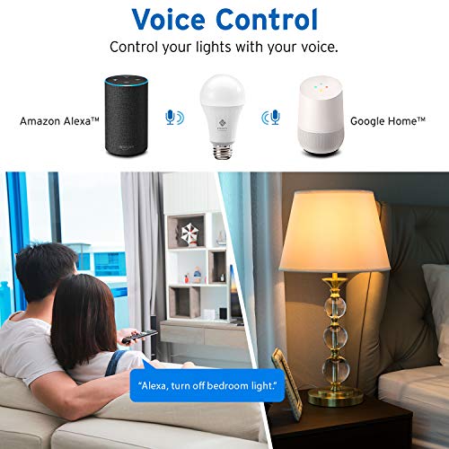 Etekcity Smart Light WiFi Dimmable Soft White LED Bulbs, Work with Alexa, Google Home and IFTTT, Easy Setup Schedule, A19 E26, 60W Equivalent, 806LM, 2700K, No Hub Required, UL Listed