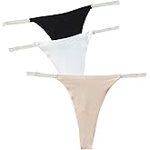 GORGLITTER Women's G String Thongs Sexy 3 Pack No Show Invisible Clear Strap Underwear Low Rise Panties