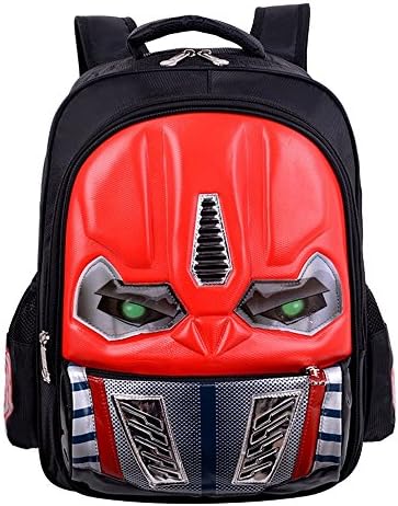 3D Robot School Backpack With LED Flashing Light For Kids Boys 16 Inchs (Red)