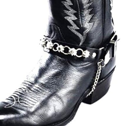 Black Leather Boot Chains, star studs &amp; rings BC-72