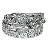 CTM Women's Western Belt with Rhinestones and Studs, Small, Silver