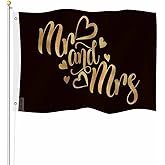 Yekiua Mr And Mrs Flag 3X5 Gold Glitter Romantic Lettering UV Fade Resistant Vivid Color - Canvas Header Double Stitched Flag With Brass Grommets Black