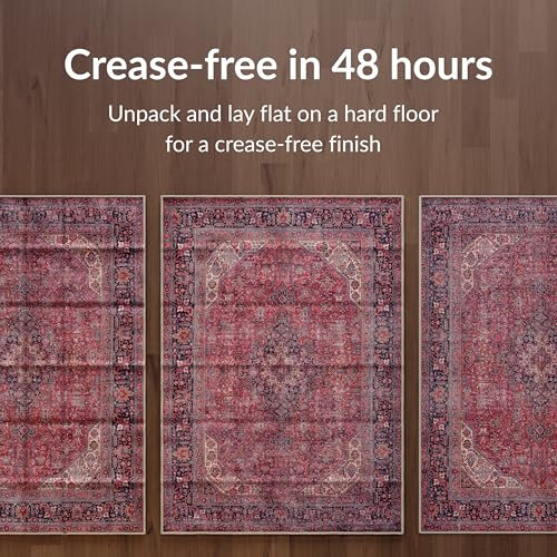 artyrugs Machine Washable Rug, 152x213cm, 75% Recycled Cotton, Short Pile, Non-Slip Backing, Non-Shedding, Suitable for Living Room, Bedroom, Kitchen, Hallway, Office, Aesthetic Crimson Red