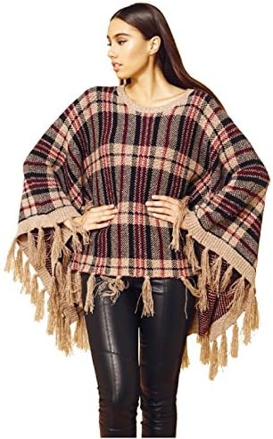 LADIES KNIT SWEATER TARTAN FRINGE PULLOVER (XS/S)