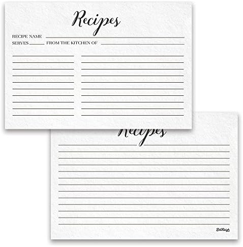 48 Elegant Black and White Recipe Cards from Dashleigh, 4x6 inches, Water-Resistant, Long-Lasting and in the Dashleigh Prestige Gift Collection