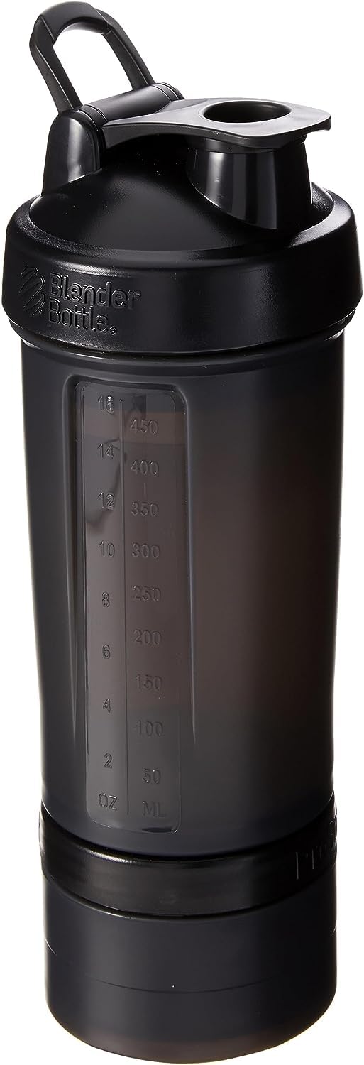 Blender Bottle ProStak - 22oz Protein Shaker Cup Water Bottle incl 150cc and 100cc Jar,Fashion Black,450 ml